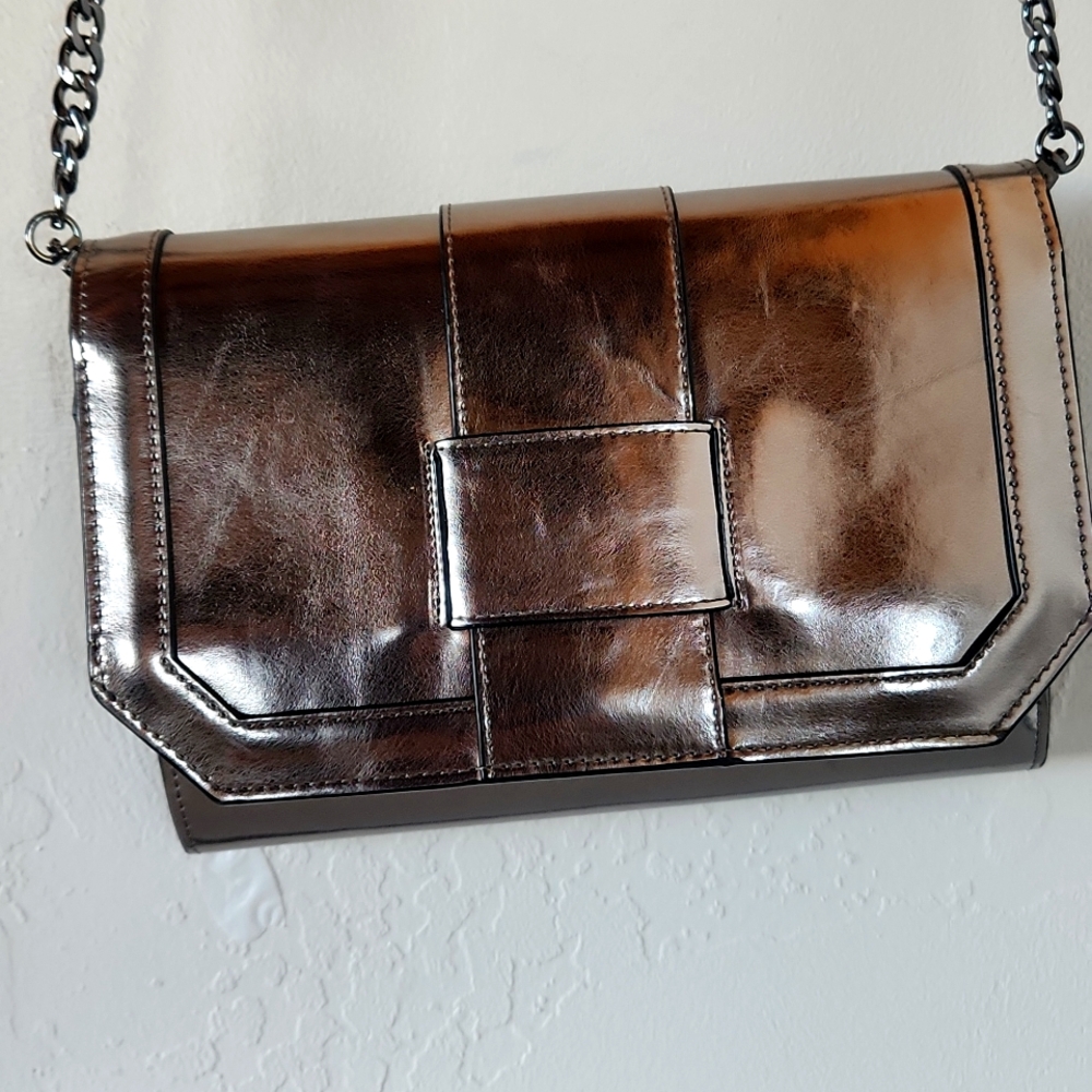 INC International Concepts FARAHH silver METALLIC CHAIN Crossbody Bag adjustable